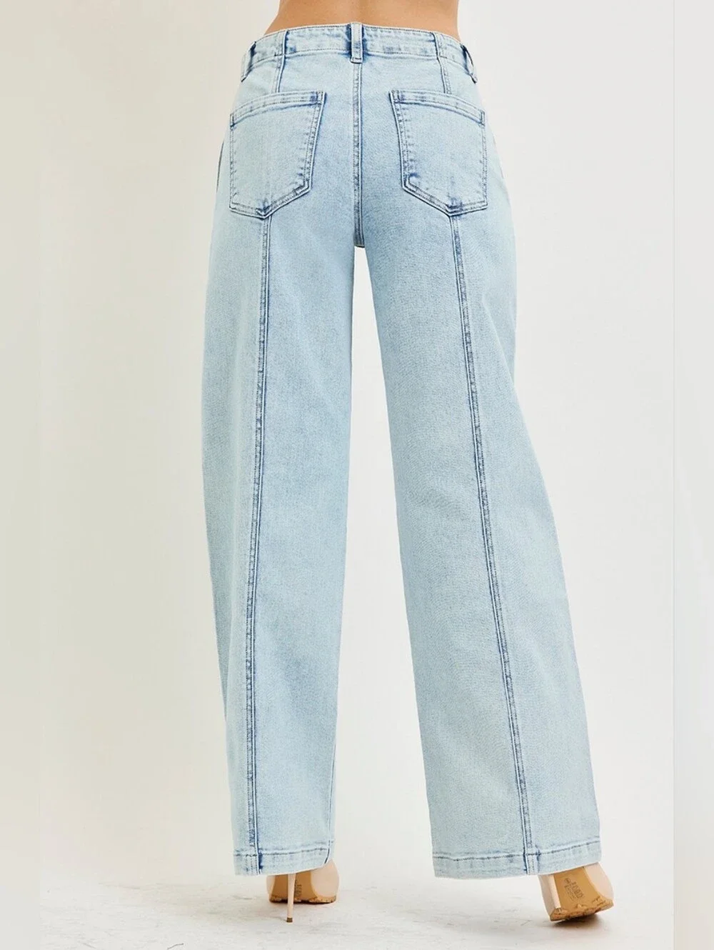 RISEN HR Light Wash Wide Leg Jeans Slouchy Relaxed Seam Detail Various NEW